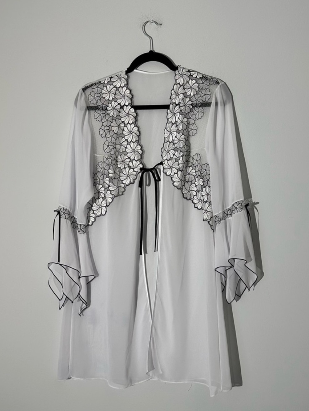 Angels Story Sheer Chemises with Black Floral Lace Size M